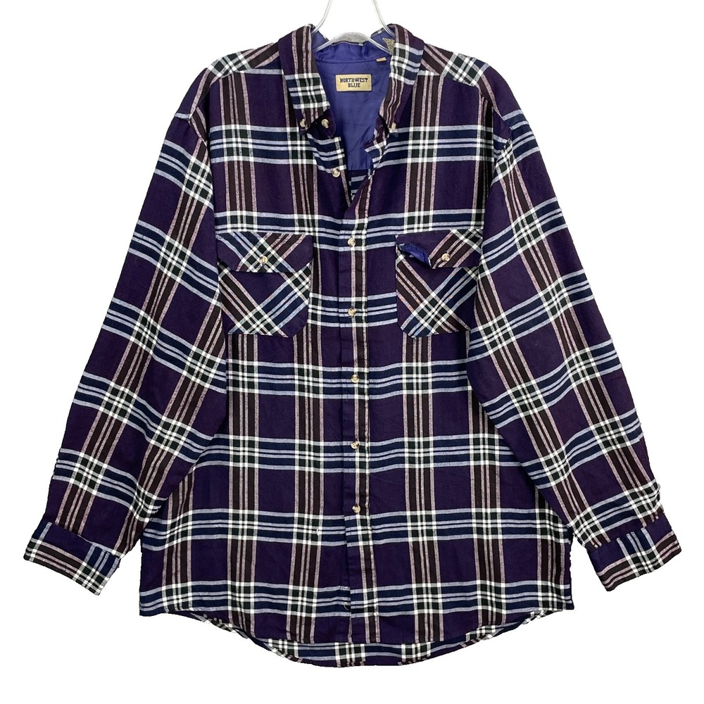 Vintage Northwest Blue Flannel Shirt Mens Large Tall Cabin core Outdoor Camp 90s